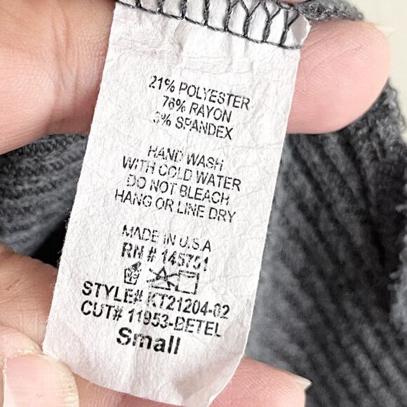 Peach Love Gray Waffle Knit Long Line Shirt S Brown Elbow Patch Soft California - Picture 9 of 10